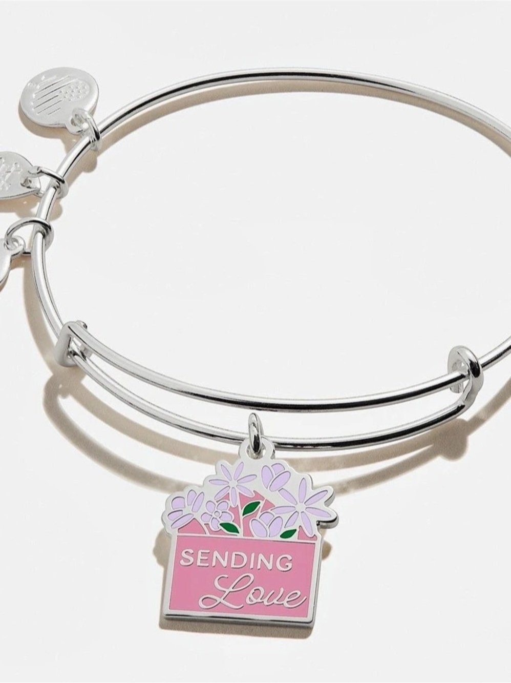 Alex and Ani Sending Love Charm Bangle Charm Bracelet Silver & Pink